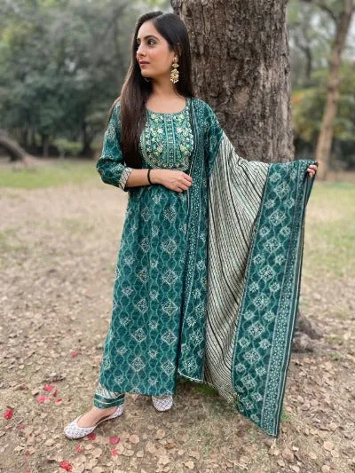 Turquoise Cotton Gotta Work Anarkali Suit Set