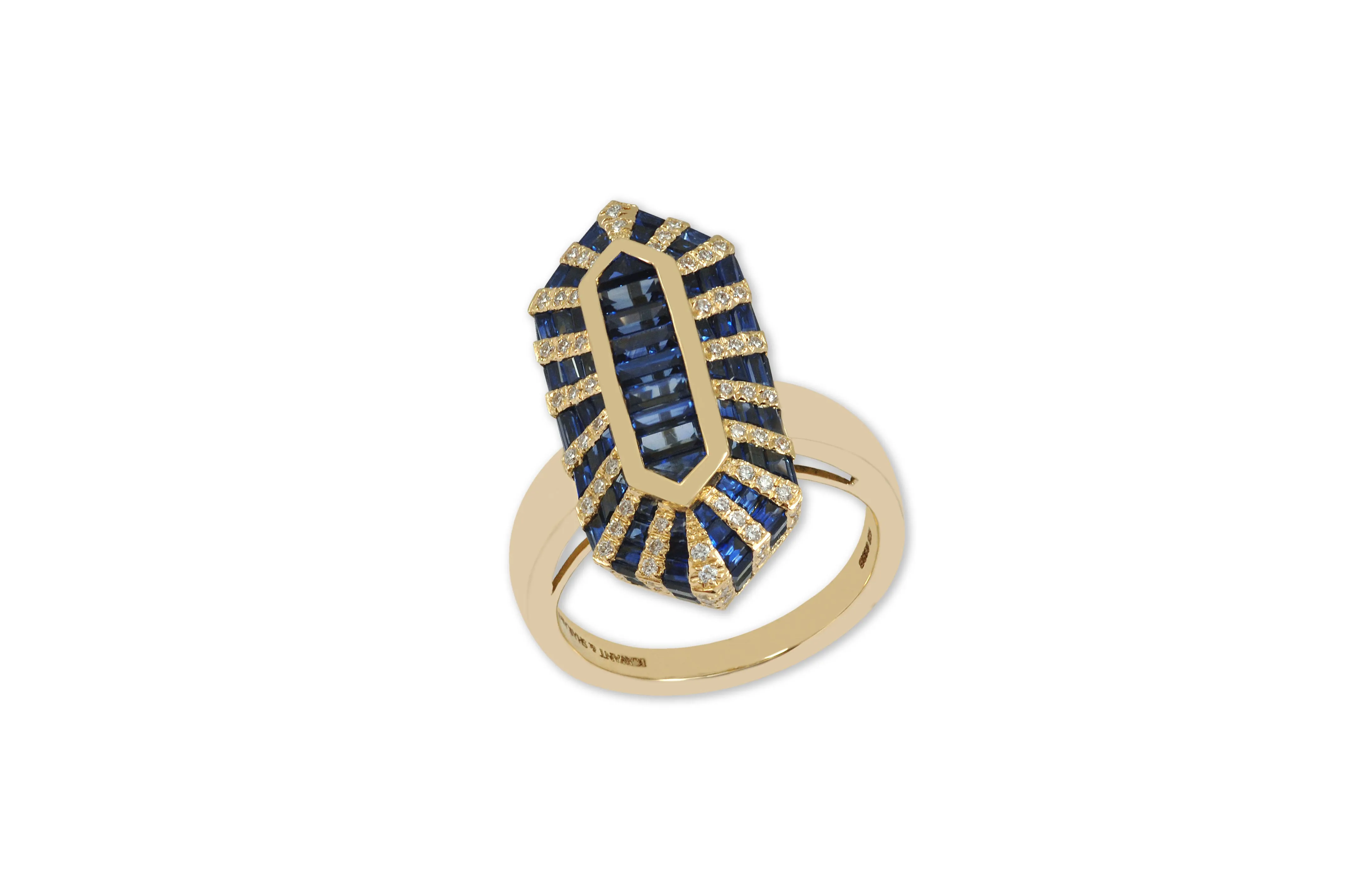 Twist Double Bullet Blue Sapphire Diamond Ring