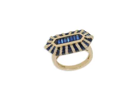 Twist Double Bullet Blue Sapphire Diamond Ring