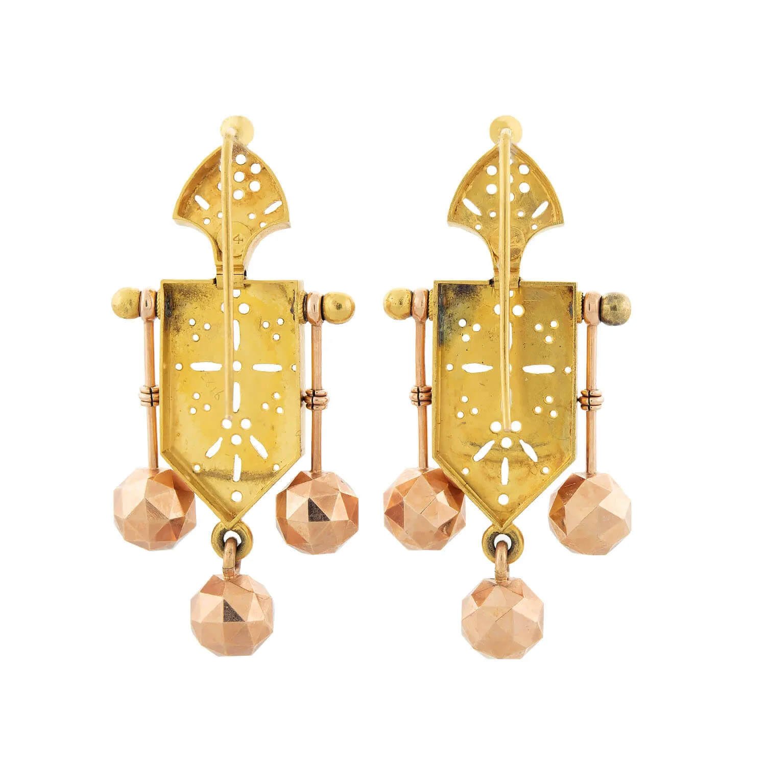 Victorian 14k Etruscan Dangling Gold Earrings