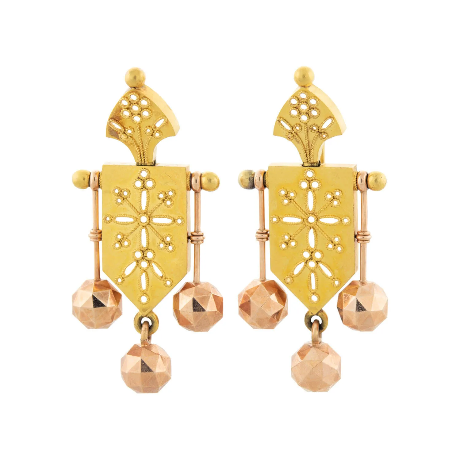 Victorian 14k Etruscan Dangling Gold Earrings