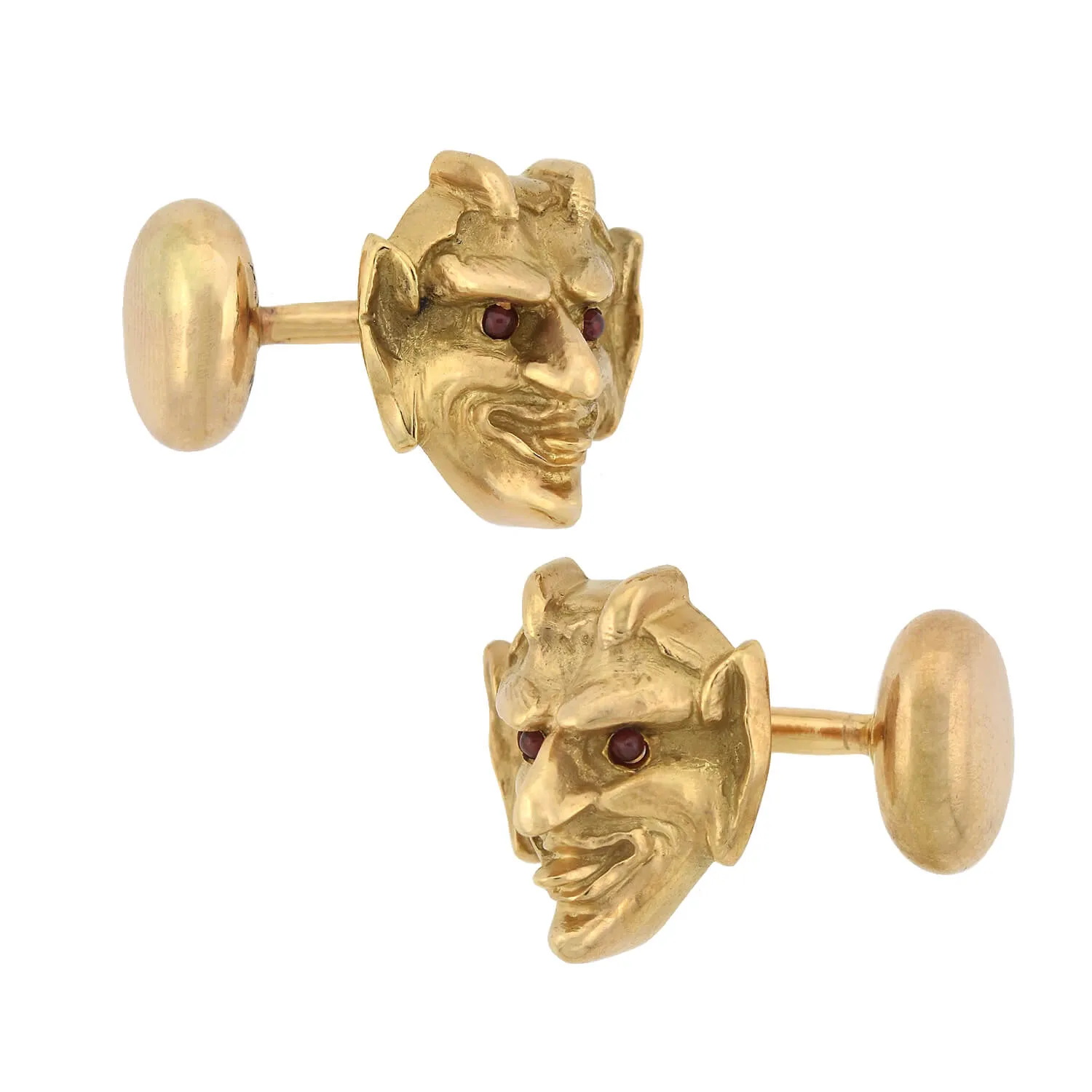 Victorian 14kt Gold 3-Dimensional Ruby Devil Face Cufflinks