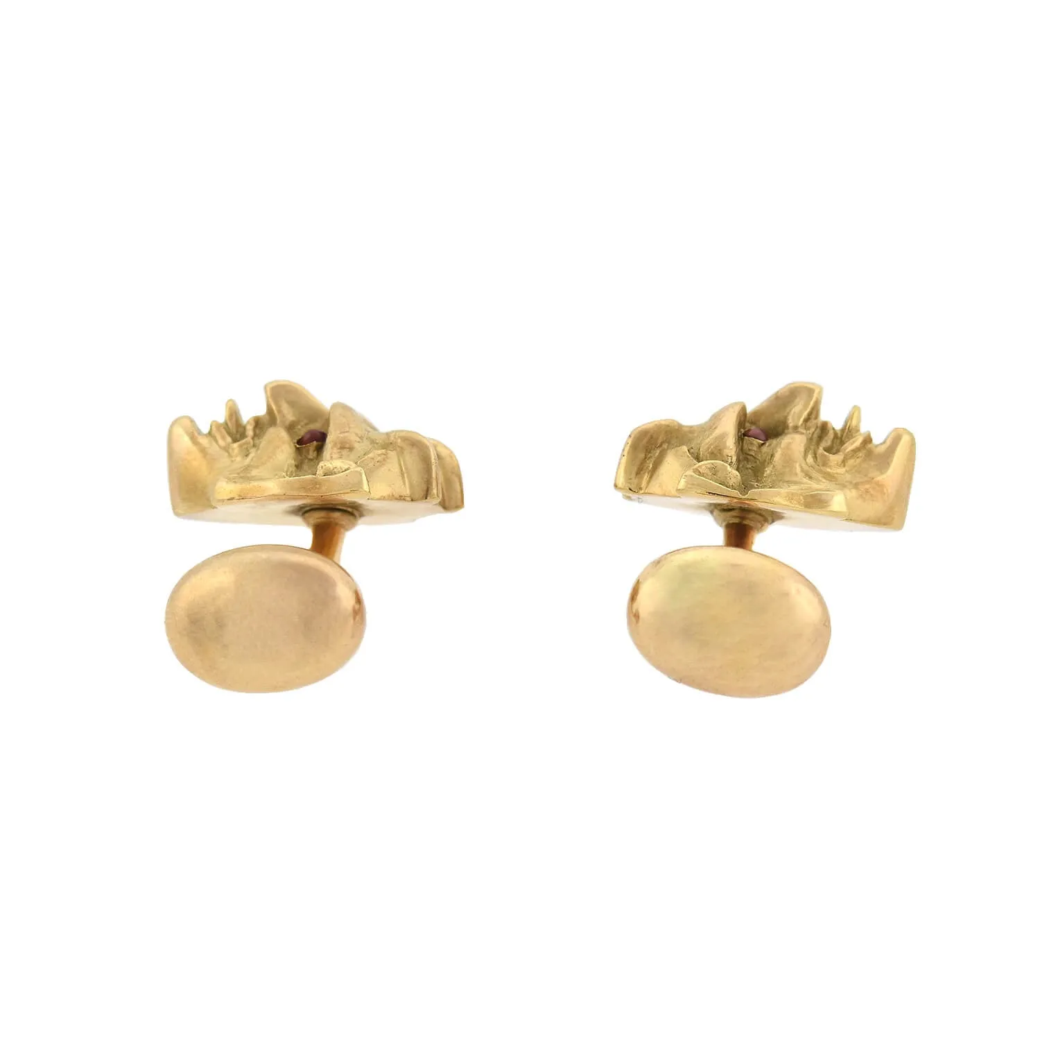 Victorian 14kt Gold 3-Dimensional Ruby Devil Face Cufflinks