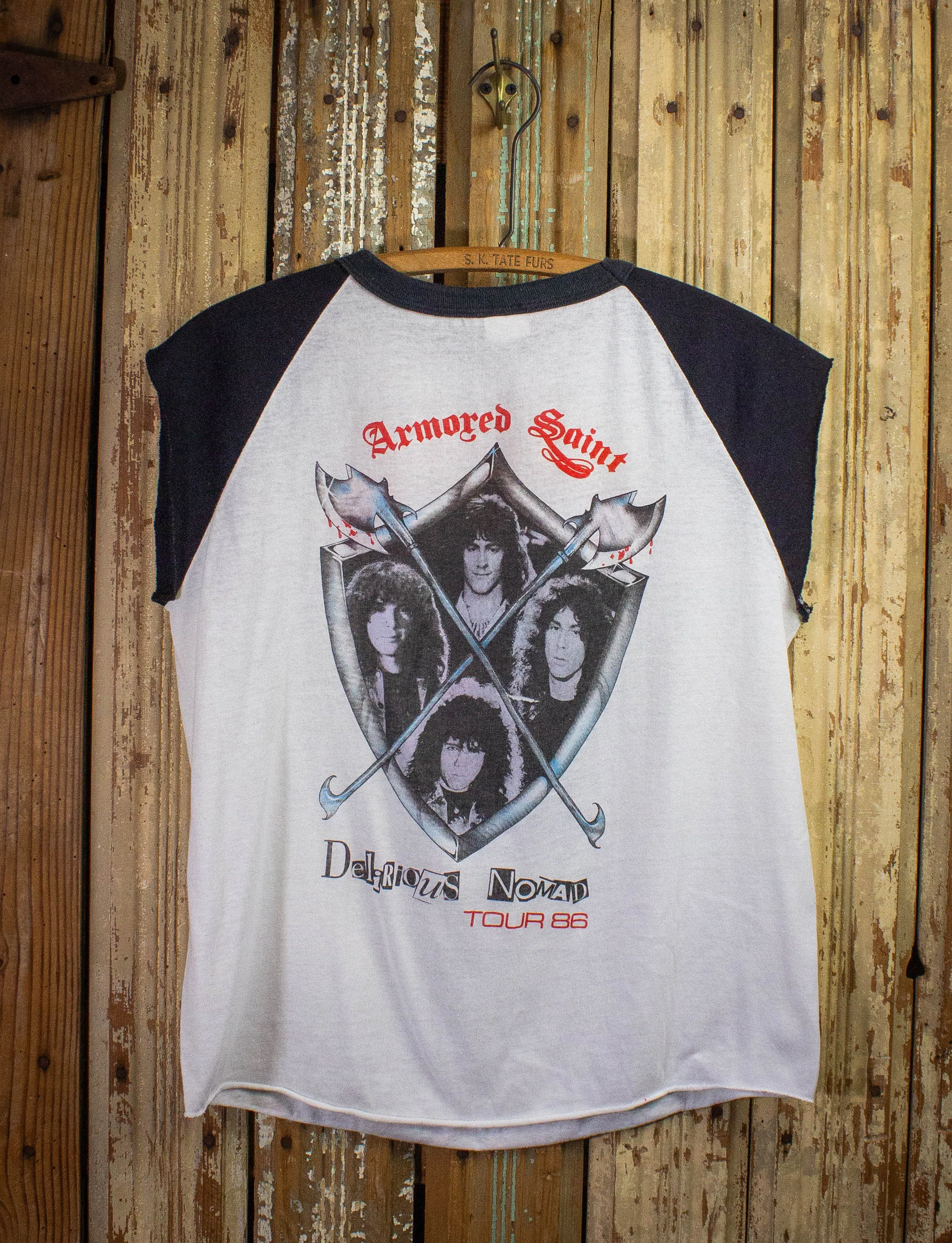 Vintage Armored Saint Delirious Nomad Cut Off Raglan Concert T Shirt 1986 Black/White Large