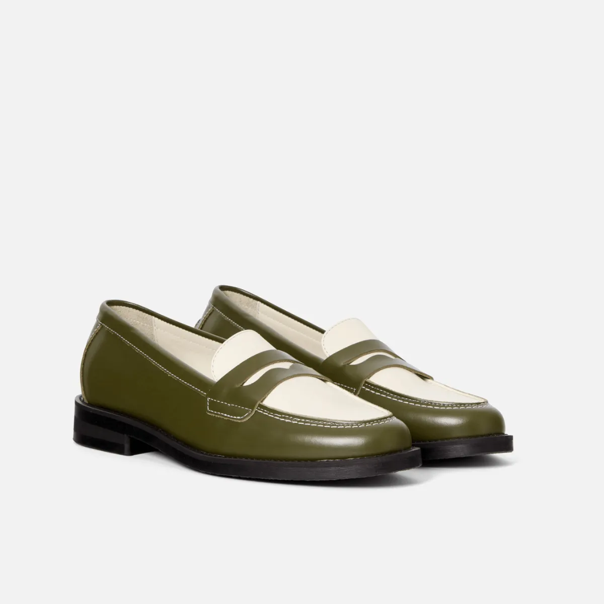 Wilde Olive   White Penny Loafer - Women's