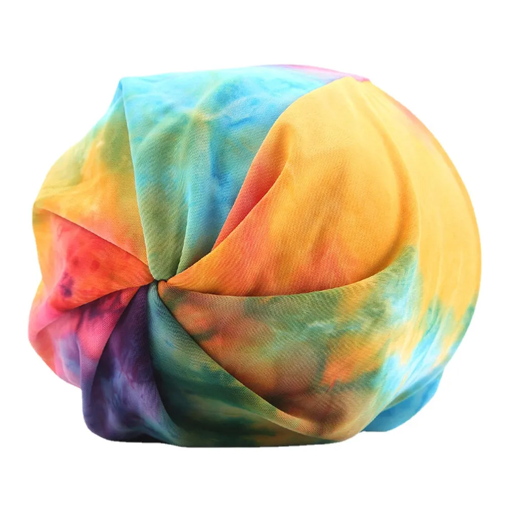 Women Cotton Dual-Use Tie-Dye Neck Protection Scarf Bib Hat Brimless Beanie