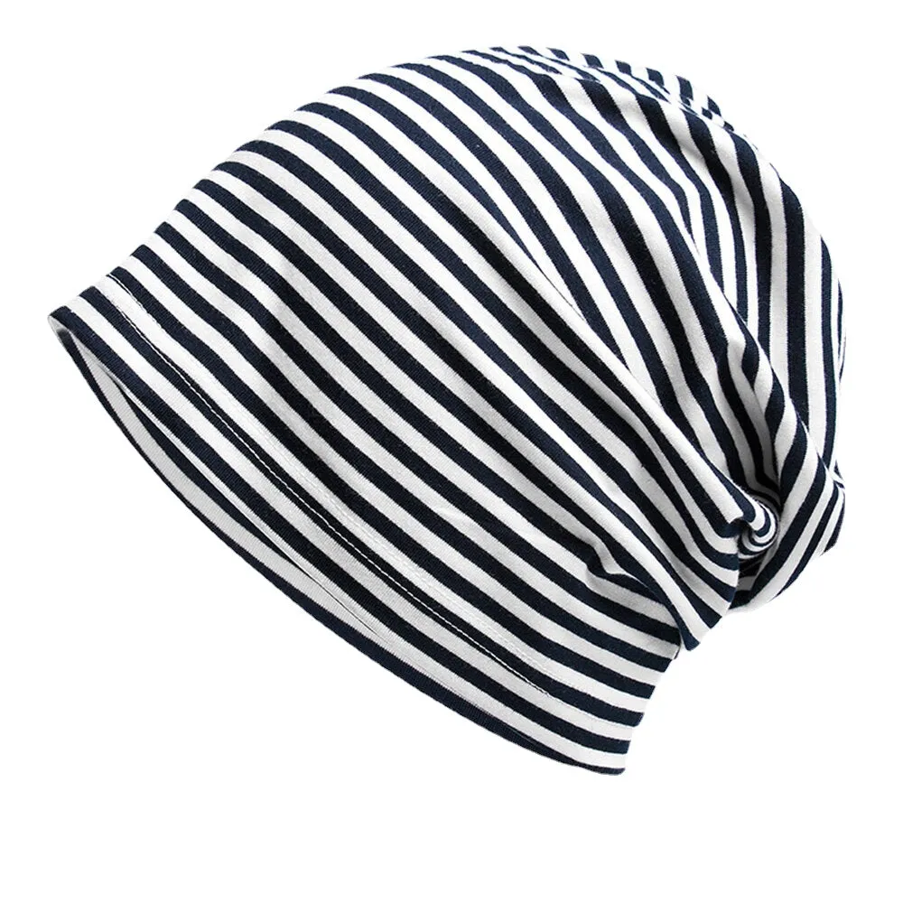 Women Cotton Striped Thin Baotou Hat Fashion Casual Soft Skin-friendly Elastic Beanie Hat