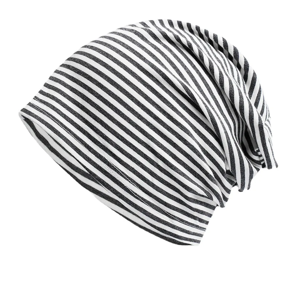 Women Cotton Striped Thin Baotou Hat Fashion Casual Soft Skin-friendly Elastic Beanie Hat