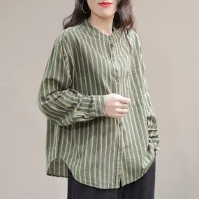 Women Spring Casual Stripe Cotton Loose Blouse