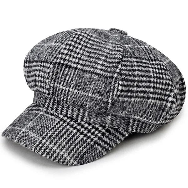 Womens Cotton Leisure Newsboy Berets Caps All-Match Painter Cop Plaid Stripe Hats