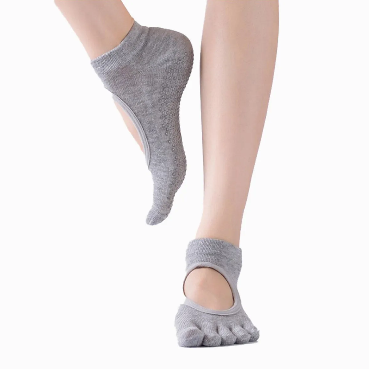 Women's Pure Cotton Breathable Sweat Absorbing Anti-Motor Yoga Socks Backless Open Toe Yoga Socks