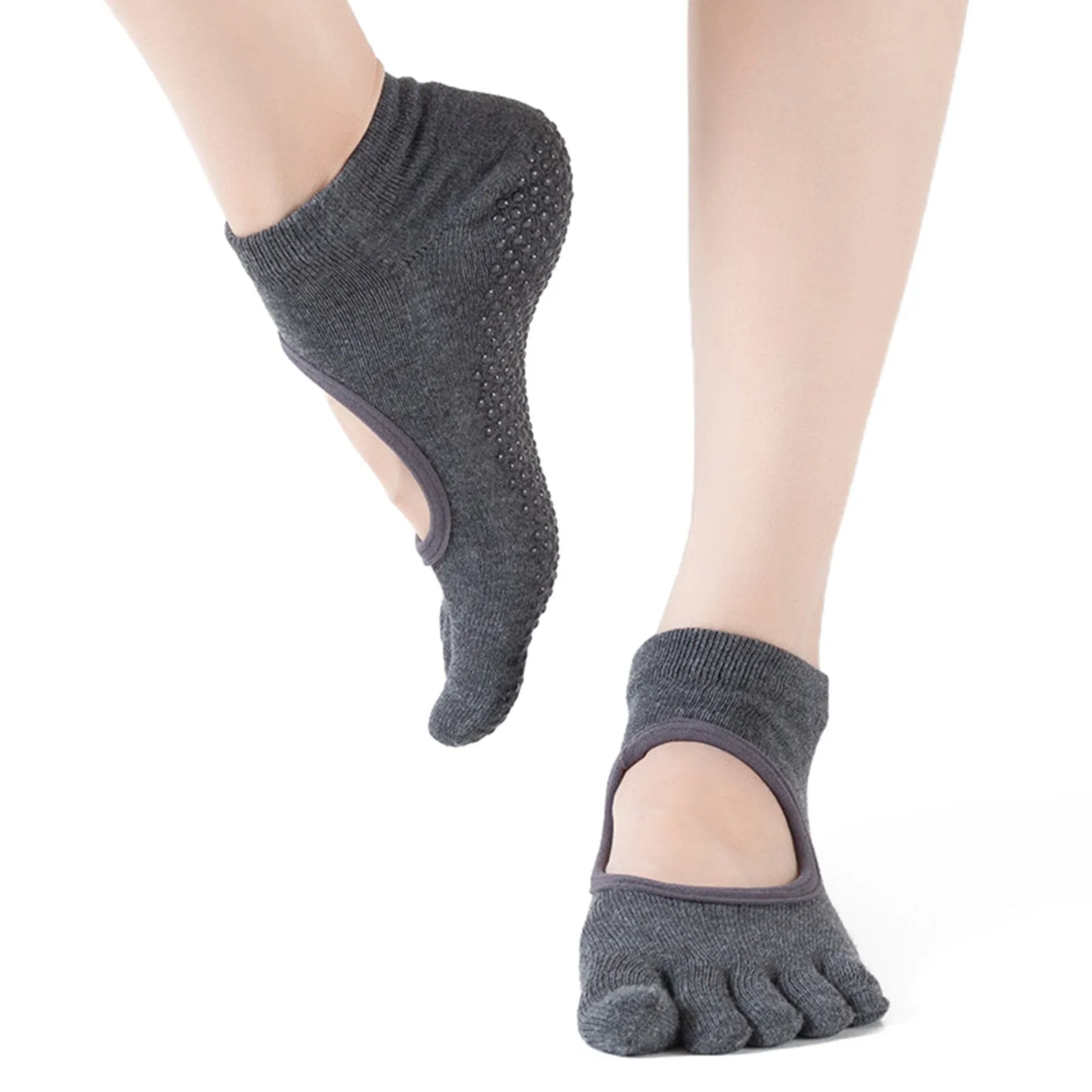 Women's Pure Cotton Breathable Sweat Absorbing Anti-Motor Yoga Socks Backless Open Toe Yoga Socks