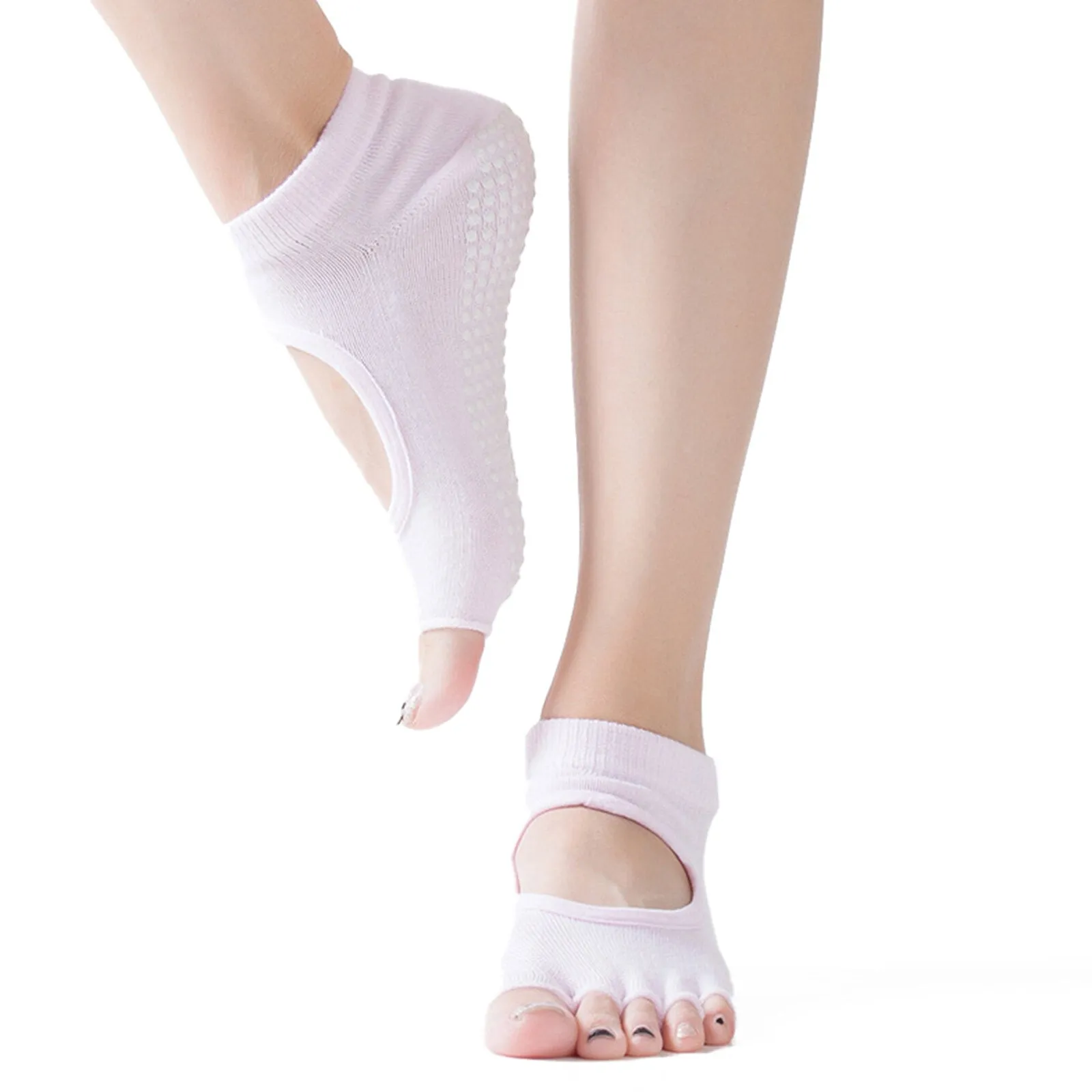 Women's Pure Cotton Breathable Sweat Absorbing Anti-Motor Yoga Socks Backless Open Toe Yoga Socks