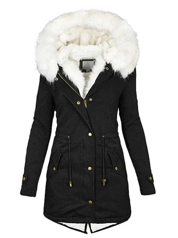 Women's Winter Coat: Windproof Fleece-Lined Parka Hoodie Jacket with Fur Collar