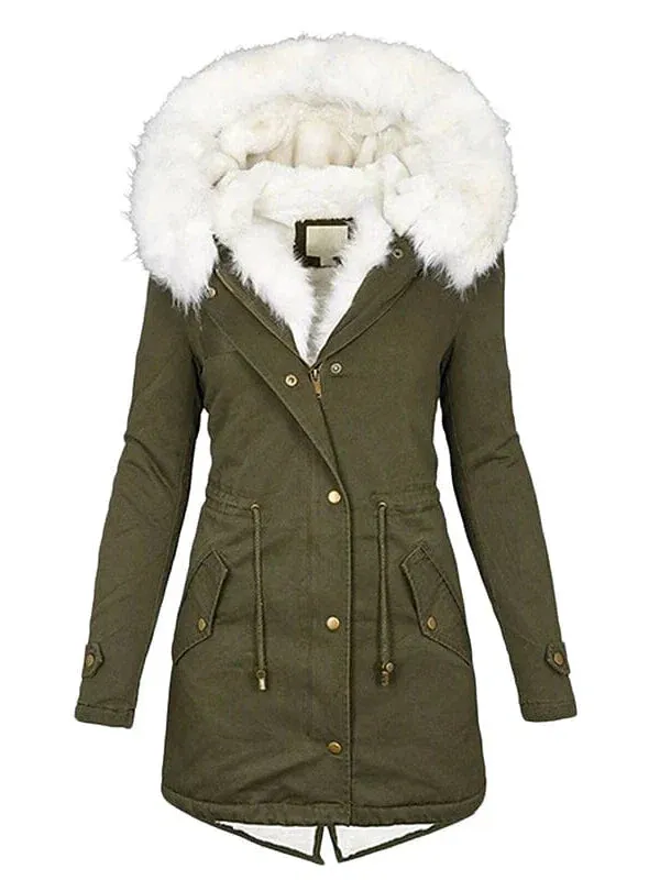 Women's Winter Coat: Windproof Fleece-Lined Parka Hoodie Jacket with Fur Collar